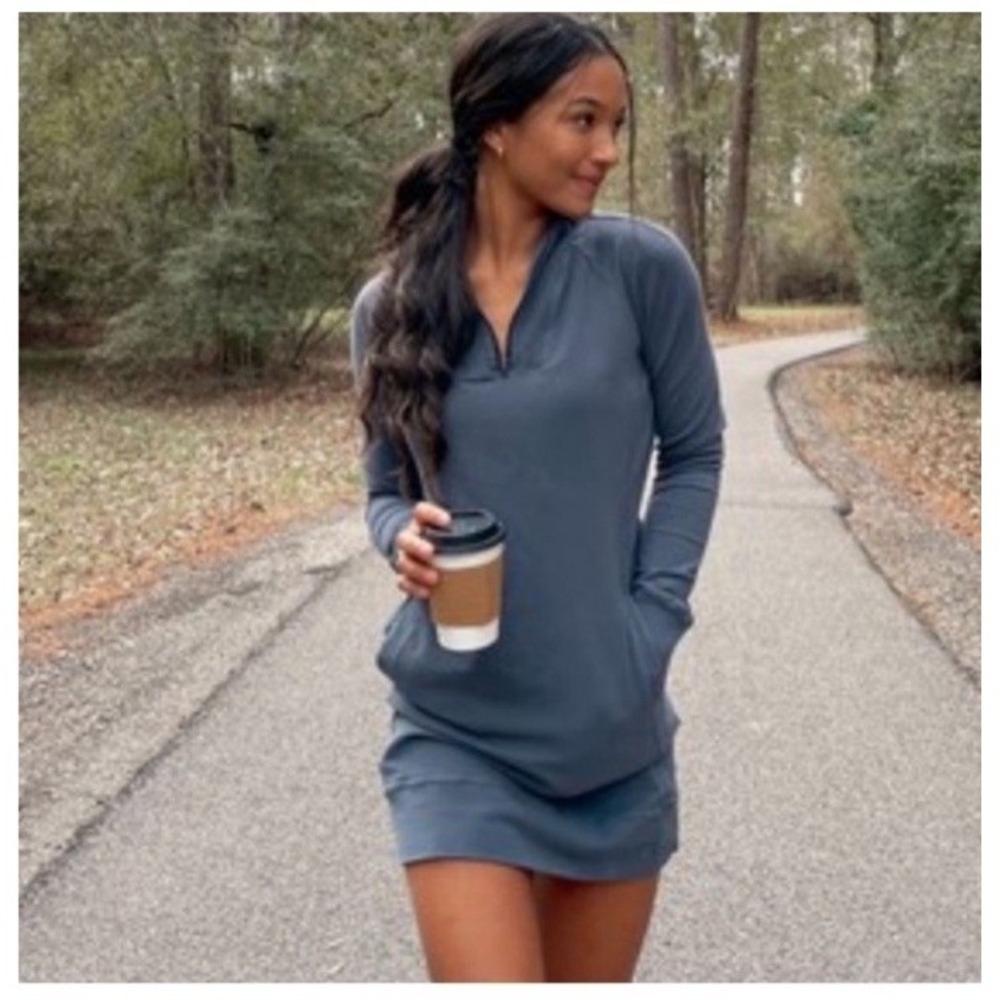 American Giant Dress Women L Blue Long 1/4 Zip Long Sleeve Sweatshirt Moto Tunic